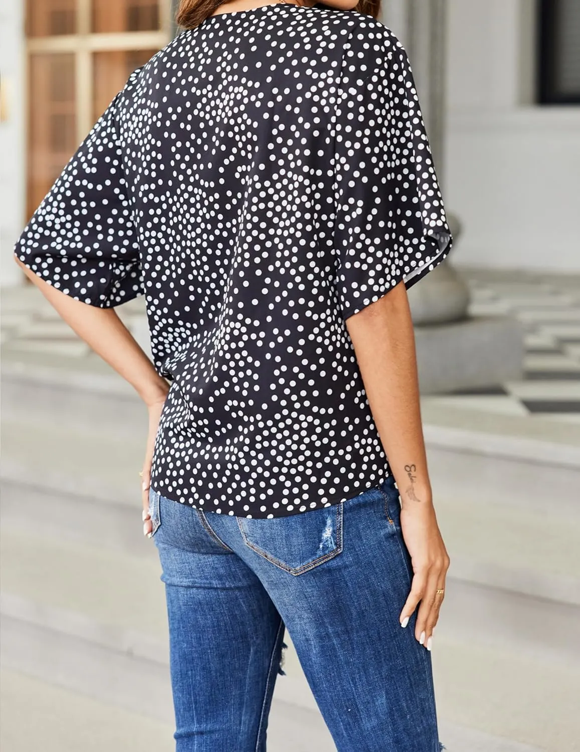 Women Tie Front Tops Sexy V Neck Short Sleeve Boho Shirts Summer Floral Chiffon Work Blouses