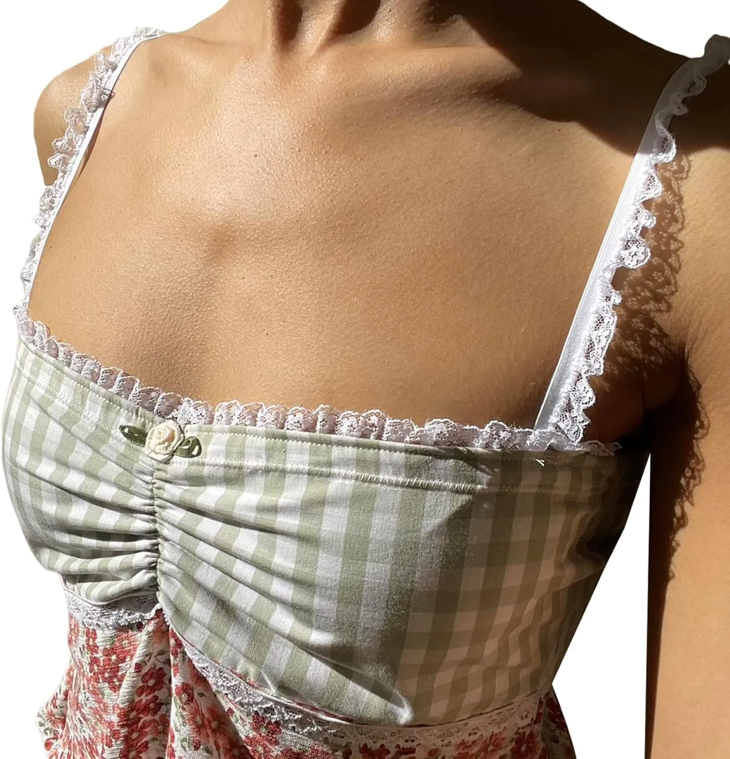 Women Y2k Backless Tank Top Vintage Lace Trim Floral Patchwork Cami Crop Top Summer Party Club Vest 00s Retro Shirt