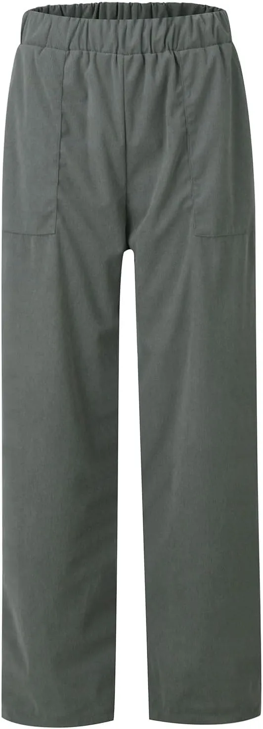 Women's Elastic Waist Winter Casual Pants with Pockets Fashion Thermal Corduroy Trousers Solid Colour Straight Pant