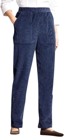 Women's Elastic Waist Winter Casual Pants with Pockets Fashion Thermal Corduroy Trousers Solid Colour Straight Pant