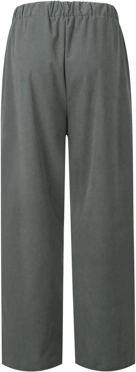 Women's Elastic Waist Winter Casual Pants with Pockets Fashion Thermal Corduroy Trousers Solid Colour Straight Pant
