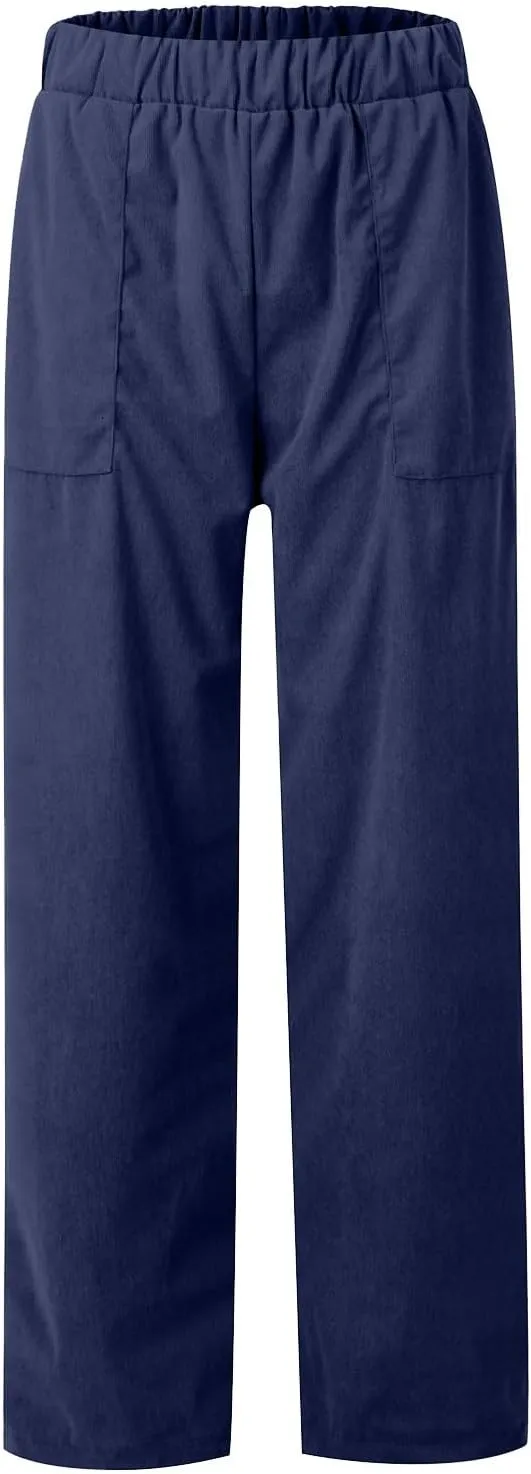 Women's Elastic Waist Winter Casual Pants with Pockets Fashion Thermal Corduroy Trousers Solid Colour Straight Pant