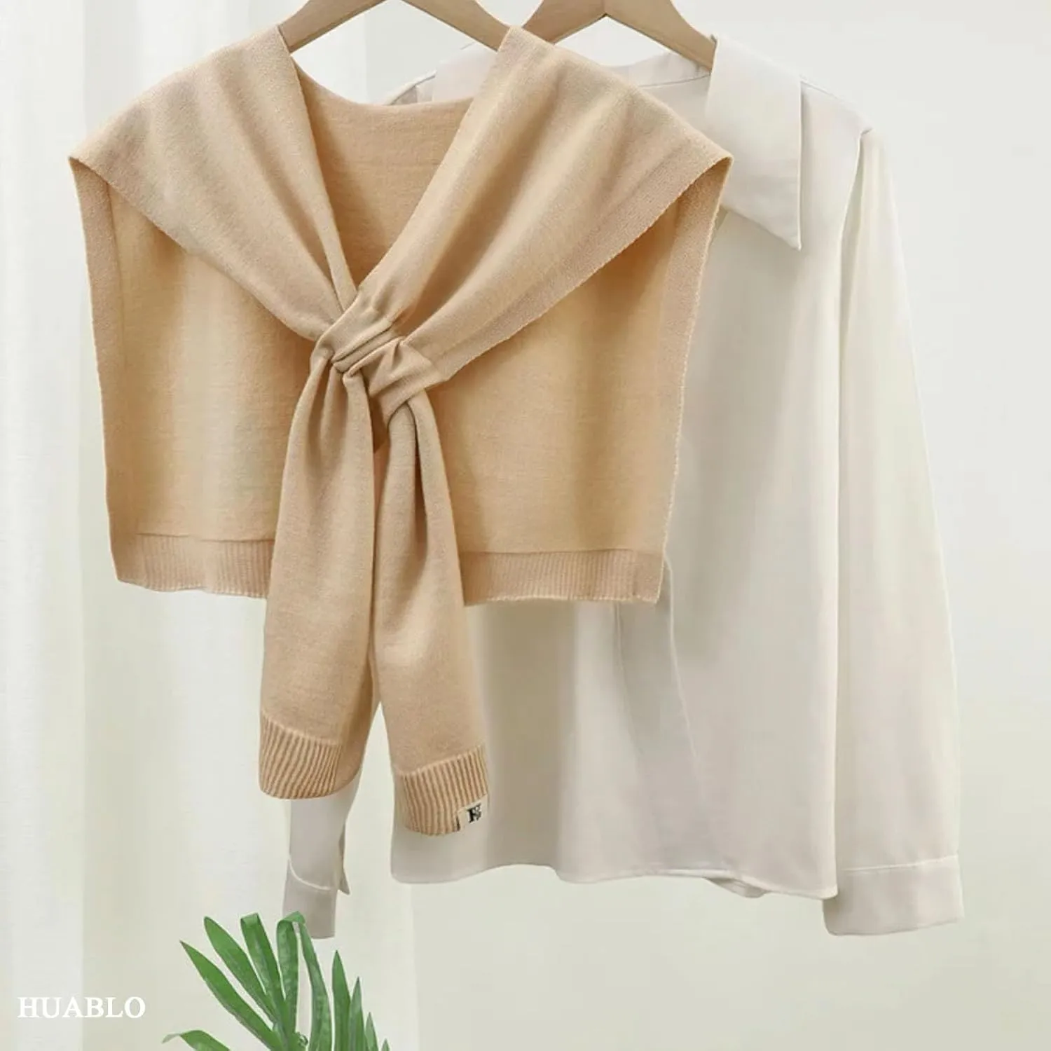 Women's Fashion Knitted Shawl - Khaki Sweater Shawl for Air-Conditioned Rooms