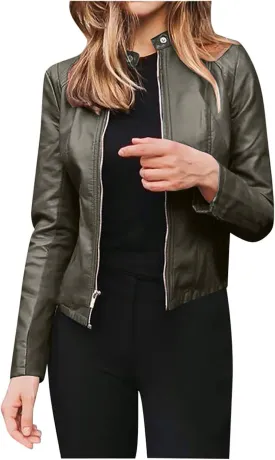 Women's Leather Jackets, Zip Motorcycle Jacket Quilted Lightweight Coat Vegan Pu Leather Fashion Outerwear