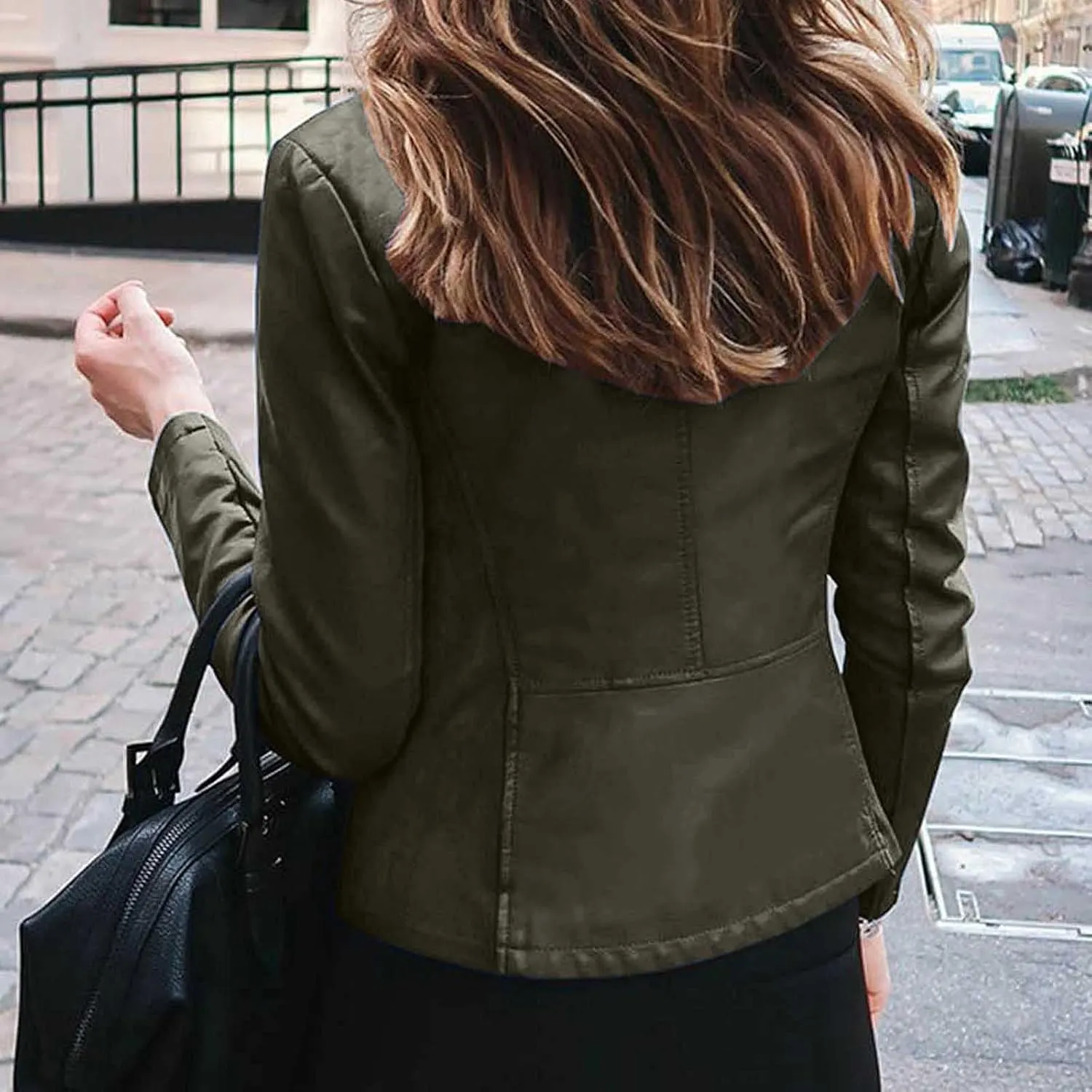 Women's Leather Jackets, Zip Motorcycle Jacket Quilted Lightweight Coat Vegan Pu Leather Fashion Outerwear