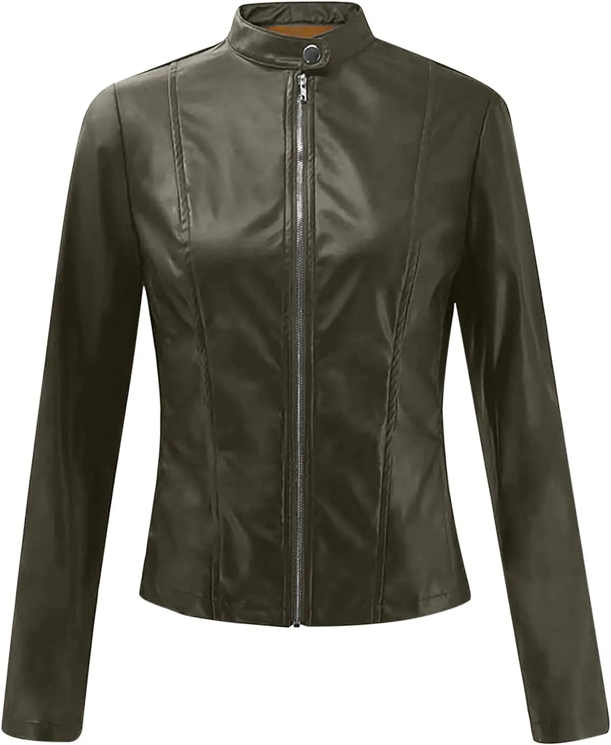 Women's Leather Jackets, Zip Motorcycle Jacket Quilted Lightweight Coat Vegan Pu Leather Fashion Outerwear