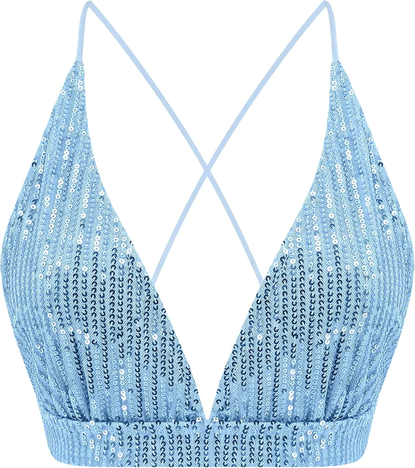 Womens Sexy Sequin Crop Top V Neck Bandage Tank Top Bustier Cami Dance Bra Top for Club Rave