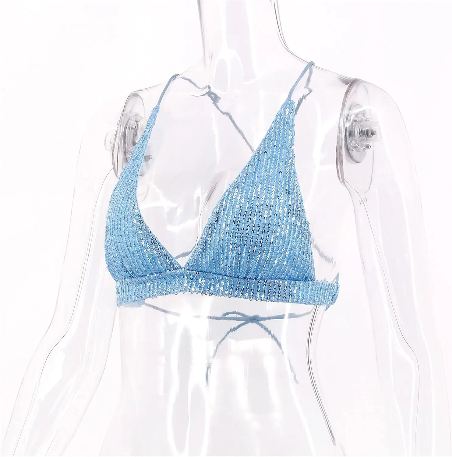 Womens Sexy Sequin Crop Top V Neck Bandage Tank Top Bustier Cami Dance Bra Top for Club Rave