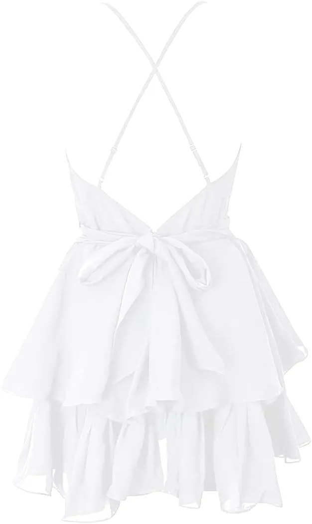 Women's V-Neck Tiered Check Mini Dress