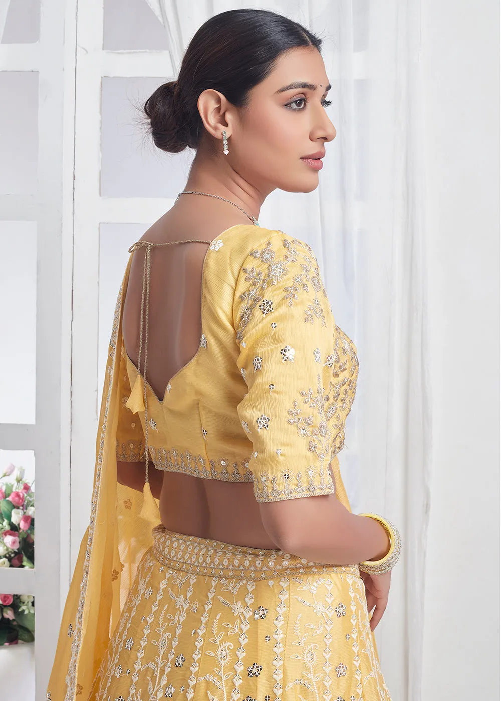 Yellow Designer Style Embroidered Wedding Lehenga Choli