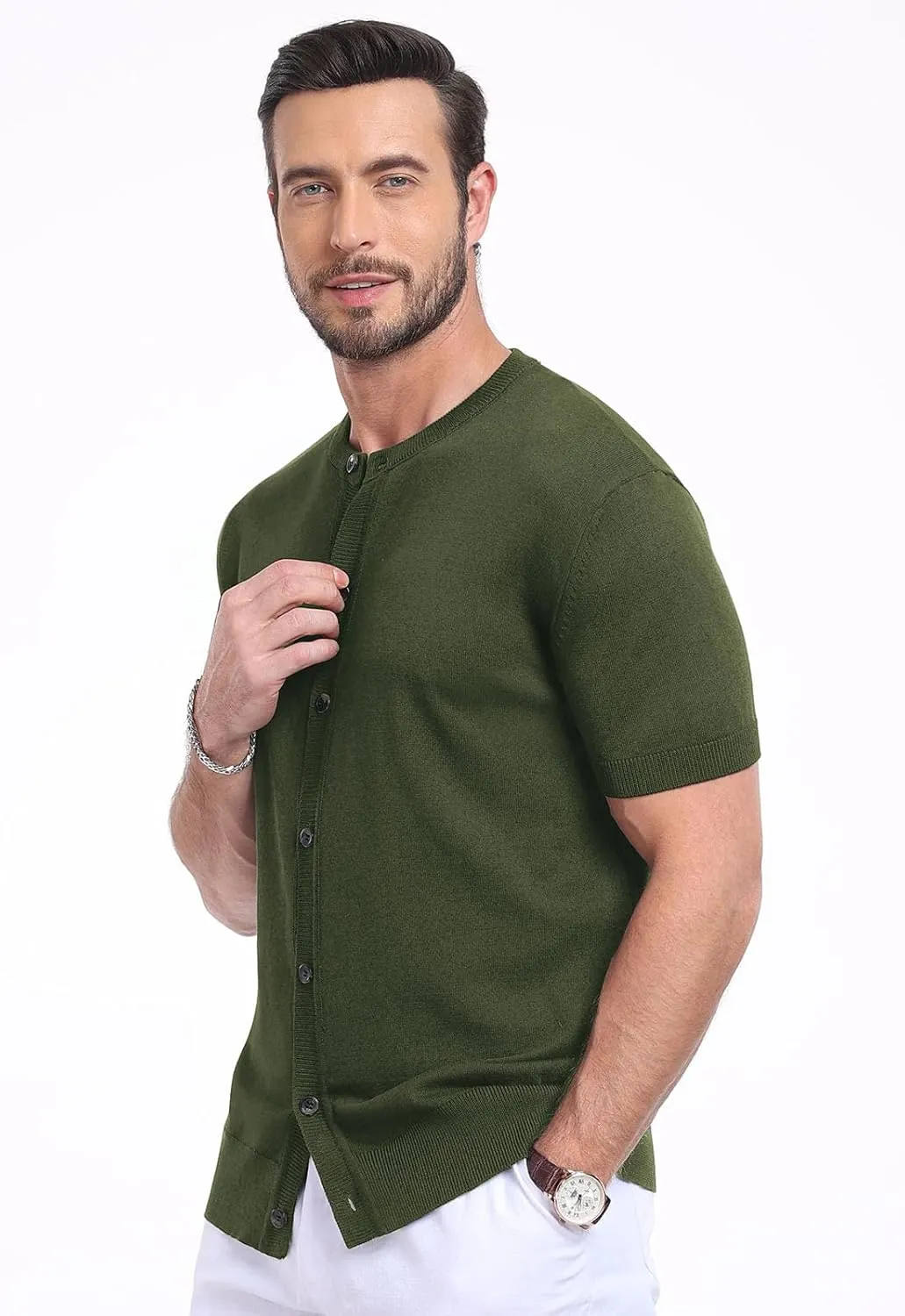 YTD Men's Knit Casual Button Down Shirts Short Sleeve Textured Summer Beach Shirts