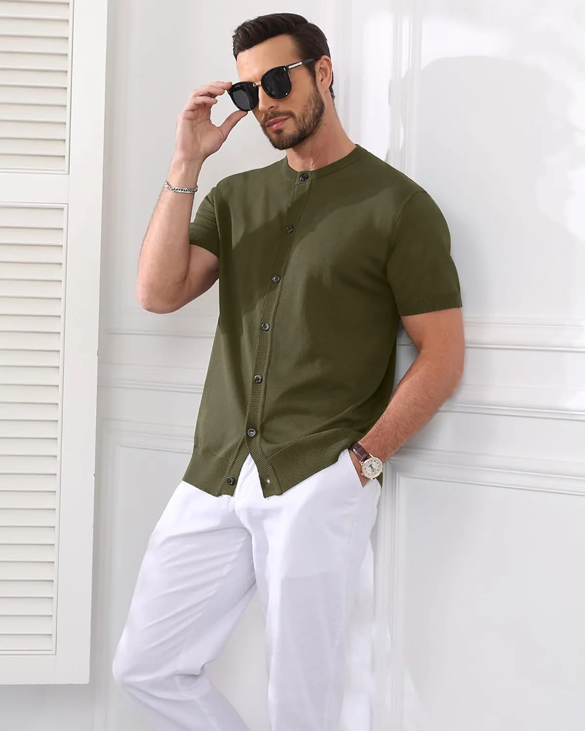 YTD Men's Knit Casual Button Down Shirts Short Sleeve Textured Summer Beach Shirts