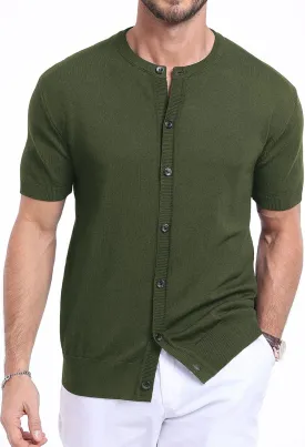 YTD Men's Knit Casual Button Down Shirts Short Sleeve Textured Summer Beach Shirts